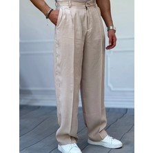 Modefendicom Ermanno %100 Pamuk Keten Baggy Pileli Pantolon