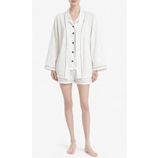 Sıle Atelıer Bej Şile Bezi Şortlu Pijama Takımı Kadın Yazlık M