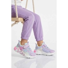 Cool Lila Cırtlı Işıklı Hafif Kız Çocuk Spor Ayakkabı Flash P