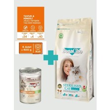 Bonacibo Kısırlaştırılmış Somonlu Kuru Mama 2 kg + Tavuklu & Hindili Yaş Mama 400G x 6 Adet