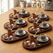 Snippy Offy - 6'lı Oval Doğal Bambu Sunumluk Servis Tepsisi Kahve Kahvaltı Sunum Servis Tabağı 23 x 12 cm