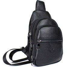 Derise Club Erkek Siyah Hakiki Deri Çift Kol Çapraz Omuz Çantası Body Bag Çanta Göğüs Çantası