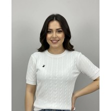 Saç Örgü Polo Nakışlı T-Shirt