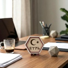 Miaju Göktürkçe Türk ve Ay Yıldız Temalı Dekoratif Obje Modern Minimal Ev Ofis Masaüstüne Süs 10X10 cm