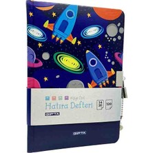 Gıpta Kilitli Ip Dikişli Sert Kapak Hatıra Defteri - Günlük - 14X20 cm 120 Yp Çizgisiz / Astronot ve Uzay Temalı Desen