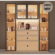 Comiet Meşe Mdf Kahve Köşesi Dolabı Çekmeceli Işıklı