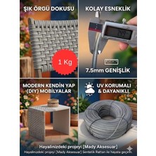 Mady Aksesuar Premium Sentetik Rattan Şerit - Bahçe Mobilyası Örme ve Tamir Ipi - 1 Kg, 7.5mm Gri/beyaz Çizgili, Çift Taraflı