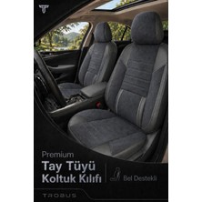 Trobus Hyundai Bayon 2021+ Uyumlu Nova Serisi Tay Tüyü Bel Destekli Füme Siyah Premium Koltuk Kılıfı