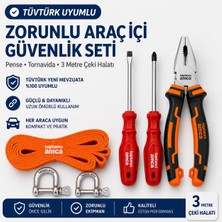 Tüvtürk Uyumlu Zorunlu Araç İçi Güvenlik Seti – Toptancı Amca 3 Metre Çeki Halatı Pense Tornavida