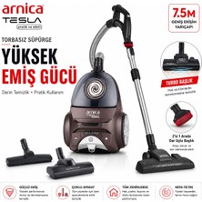 Arnica Turbo Başlık ve Güçlü Emiş Destekli Toz Torbasız Elektrikli Süpürge Hepa Filtreli Ultra Sessiz Uzaktan Kumandalı Cihaz