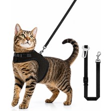 Moda Large Kaçmayı Önleyen Kedi Göğüs Tasması 3’lü Set Air Mesh Nefes Alabilen Kedi Tasması Yeleği Gezdirme Sevk Kayışı ve Araç Emniyet Kemeri Bağlantısı