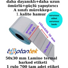 Toptantek 50X30 mm Barkod Etiketi Lamine Termal 1 Rulo 700 Adet Etiket Beyaz Renk