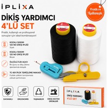 İplixa Iplixa Dikiş Yardımcı 4’lü Set – 5000M Siyah & Beyaz 120 No Dikiş Ipliği, Ilik Açıcı ve Iplik Temizl