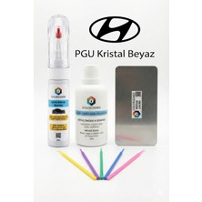 COLORGUARD Hyundai PGU Kristal Beyaz İğneli ve Fırçalı 2 si 1 Arada Rötuş Boyası Yüzey Temizleme Solüsyonu Profesyonel ve Çapaksız Rötuş Çeliği 5'li Uygulama Çubuğu Seti