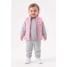 Mini Baray Örme Müslinli Kız Yelek Takım 3 Lü Takım (9-12-18-24 Ay)