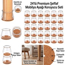 24 Adet Yuvarlak Ses Çıkartmayan Sandalye Pabucu – 3 cm Taban x 3.4 cm Yükseklik Şeffaf Silikon