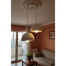 Beyaz 2 Li Geometrik Avize Salon Pla Dayanıklı Dekoratif Sarkıt Aydınlatma Ayarlanabilir Kablo