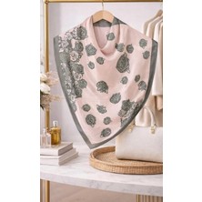Trendy Chic Gül Desenli Pembe Kadın Şal Fular Aksesuar 90*90