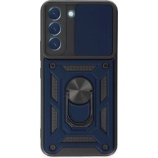 TKÇ Mey Ithalat®  Samsung Galaxy S22 Kılıf Pars Lens Yüzüklü Silikon - Lacivert