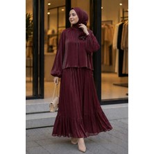 İmaj Butik Bordo Kol Lastikli Bronş Detaylı Bluz Etekli Takım