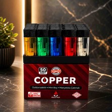 50’li Copper Manyetolu Çakmak Paketi – Doldurulabilir Mini Boy Renkli Çakmak Seti