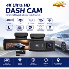Alpotekno 4K Ultra HD Araç İçi Kamerası - Çift Kamera - Çarpışma Tespiti - G Sensörü – WiFi, Gece Görüş, Geniş Açı, Döngüsel Kayıt, Arka Kamera Destekli, 3.2" IPS Ekran, GPS, Park Modu