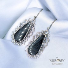 KURTAY JEWELLERY Blue Tiger Eye Taşlı Gümüş Küpe