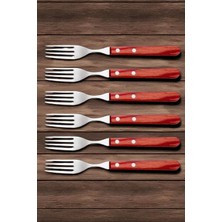 Pinkev Tramontina 6 Kişilik Polywood Saplı Steak Biftek Et Çatal Seti