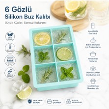 Evolis Kitchen 1 Adet (6 Bölmeli Büyük Boy Silikon Buz Kalıbı Silikon Kare Buzluk Kokteyl Çok Amaçlı (Mavi)