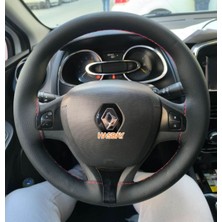 Hasbay Dikişli Direksiyon Kılıfı Siyah Deri Kırmızı Dikişli Reno Clio 4 ve Megane 4 Için