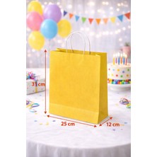 Minopi 24 Adet Büküm Saplı Sarı Çanta 25X12X31 cm Kağıt Çanta