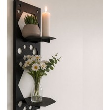 Risingmaber Metal Siyah Vidalı Duvar Rafı, Petek Raf, Iki Katlı Mutfak Banyo Rafı, Kitap Rafı MT126S