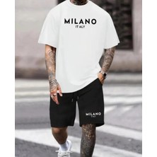 Divin Unısex Baskılı Oversize Alt-Üst Takım  Bartik Şort T-Shırt