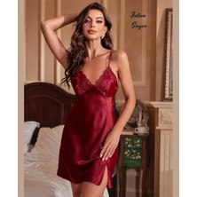 Intive Lingerie Intive Sugar Bordo Göğsü Dantelli Yırtmaç Detaylı Feminen Gecelik