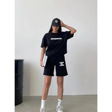 Divin Unısex Baskılı Oversize Alt-Üst Takım  Bartik Şort T-Shırt