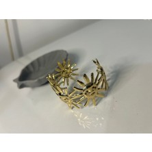 Hüma Butik Gülen Güneş Figürlü Gold Çelik Kelepçe