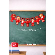 Minopi 23 Nisan Süsleme Banner 150 cm 7 Parça Çocuk Figürlü Sınıf Duvar Süsü