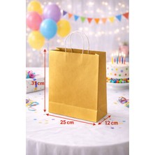 Minopi 24 Adet Büküm Saplı Altın Çanta 25X12X31 cm Kağıt Çanta