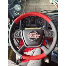 Hasbay Dikişli Direksiyon Kılıfı Siyah Deri Kırmızı Deri Kırmızı Dikişli Mercedes Yeni Tip Direksiyon