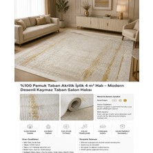 Hünkar %100 Pamuk Taban Akrilik Iplik 4 M² Halı  – Modern Çizgisel Desenli Gold Detaylı Yumuşak Dokulu Salon Halı