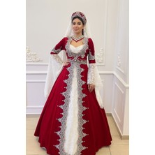 Atölye Kaftan Butik Kırmızı Kadife Kaftan Bindalı 6 Parça