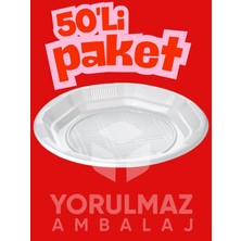 Yorulmaz Ambalaj 🍽️ 21 cm Beyaz Plastik Tabak 50’li Paket 🥗 Tek Kullanımlık – Hijyenik ve Pratik