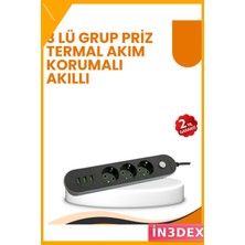 İn3dex 3 USB Portlu Anahtarlı Üçlü Priz 2m Kablo