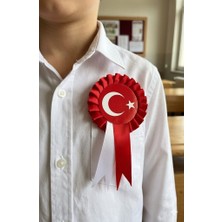 Minopi Türk Bayraklı 23 Nisan Kokartı - Kırmızı Beyaz Saten Kurdeleli Milli Bayram Yaka Rozeti