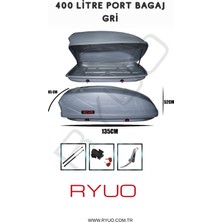 Ryuo Araç Üstü Tabut Port Bagaj 400 Litre Gri