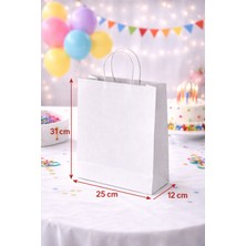 Minopi 24 Adet Büküm Saplı Beyaz Çanta 25X12X31 cm Kağıt Çanta