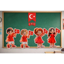 Minopi 23 Nisan Çocuk Figürlü Süsleme Seti Türk Bayraklı Sınıf Duvar Pano Süsü 8 Parça