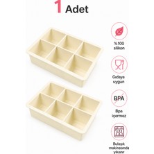 Evolis Kitchen 1 Adet (6 Bölmeli Büyük Boy Silikon Buz Kalıbı Silikon Kare Buzluk Kokteyl Çok Amaçlı (Krem)