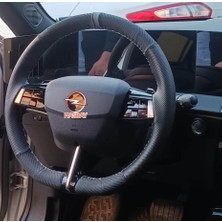 Hasbay Dikişli Direksiyon Kılıfı Karbon Noktalı Deri Gri Yüzük Gri Dikiş Opel Astra Frontera Için