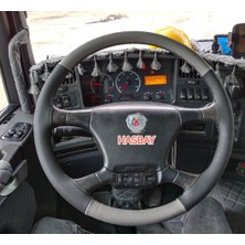Hasbay Dikişli Direksiyon Kılıfı Kırmızı / Siyah Deri Siyah Dikişli Scania Bu Direksiyon Için